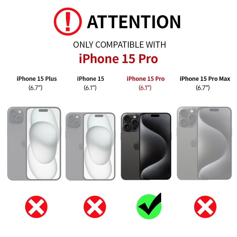 LAMEEKU for iPhone 15 Pro Case Wallet, Crossbody Wallet Case with Card Holder, Quilted Leather Zipper Case Wrist Strap RFID Blocking Case for Women for iPhone 15 Pro 6.1" Black