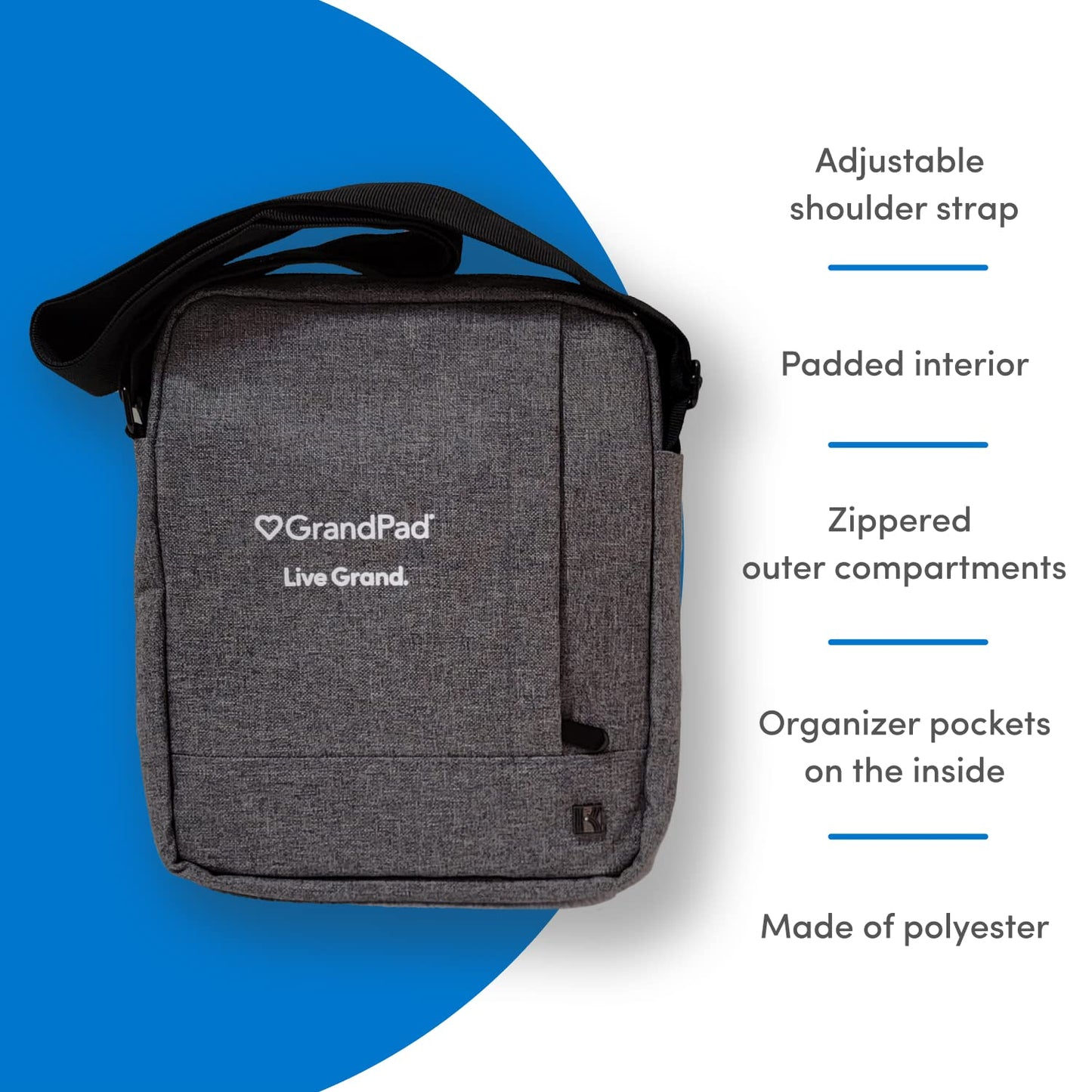 GrandPad Tablet Bag, iPad Sleeve, Tablet Sleeve, Measures 10-1/2" x 8-1/2" x 2", Gray