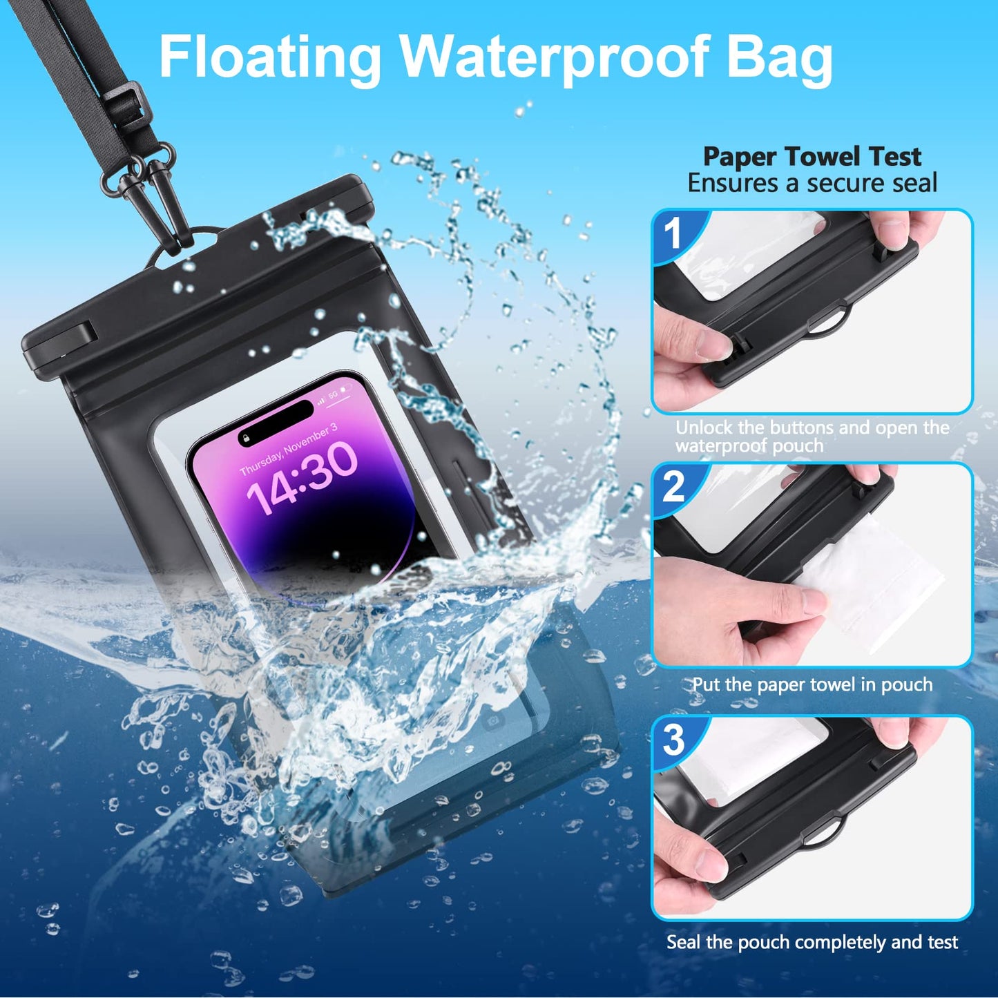 Waterproof Phone Pouch for Cruise Ship Essentials 2024 Woman, Large Waterproof Cellphone Dry Bag Floating for iPhone 16 15 14 13 12 11 Pro Max Galaxy S20-S24, Up to 7" IPX8 HD Touch Protector 2 Pack