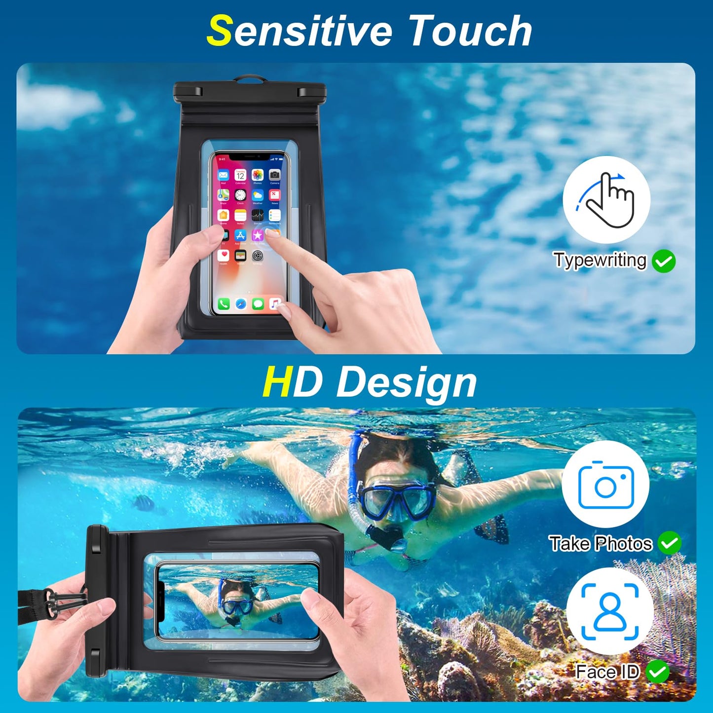 Waterproof Phone Pouch for Cruise Ship Essentials 2024 Woman, Large Waterproof Cellphone Dry Bag Floating for iPhone 16 15 14 13 12 11 Pro Max Galaxy S20-S24, Up to 7" IPX8 HD Touch Protector 2 Pack